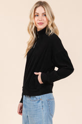 BOMBOM Women's Quarter Zip Long Sleeve Sweatshirt with Pockets - Cozy, Stylish, and Functional